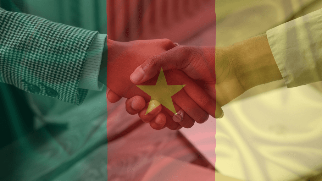 Cameroon flag & shaking hands
